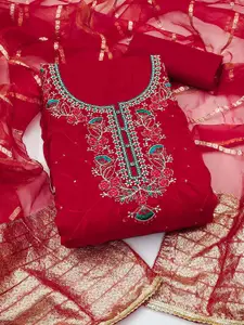 KIMISHA Floral Embroidered Sequinned Unstitched Dress Material