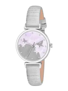 THE SHOPOHOLIC Women Printed Dial & Leather Straps Analogue Watch AB64-BF-GREY