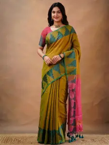 Trendmalls Women Tissue Cotton Saree with Unstitched Blouse Piece