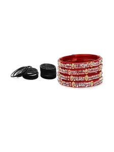 SOMIL Set Of 28 Black and Red Glass Artificial Stones Bangles