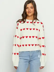 all about you Women Heart Woven Pullover Sweater