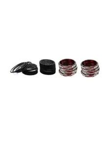 Somil Set of 32 Maroon & Black Glass Artificial Stones And Beaded Bangles Set