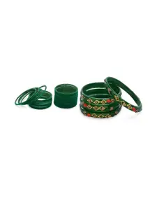 Somil set of 2 dark green Combo Glass Bangles