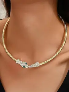 Estailo fashion Gold-Plated Artificial Stone Studded Choker Necklace