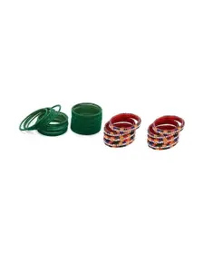 Somil Set of 32 Women Green & Multicolor Artificial Stones and Beads Bangles