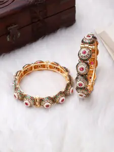 leshya Set Of 2 Stones-Studded & Beaded Meenakari Bangles