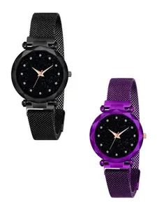 THE SHOPOHOLIC Women Round Dial Analogue Watch Black-Purple