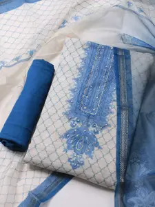 Meena Bazaar Embroidered Thread Work Linen Unstitched Dress Material