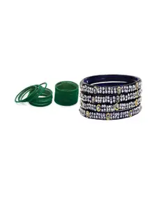 SOMIL Set Of 30 Green and Blue Glass Artificial Stones Bangles