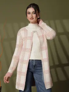 Juelle Women Checked Open Front Long Sleeve Longline Shrug