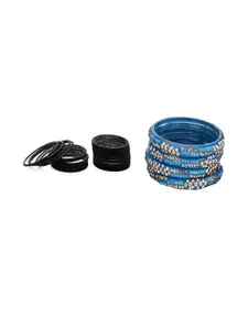 SOMIL Women Pack Of 2 Black And Blue Glass Ethnic Handcrafted Traditional Bangle