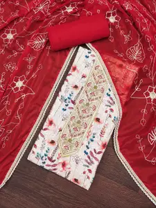 KIMISHA Floral Printed Beads and Stones Unstitched Dress Material