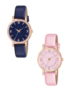 THE SHOPOHOLIC Women Pack of 2 Leather Straps Analogue Watch F-BL-P