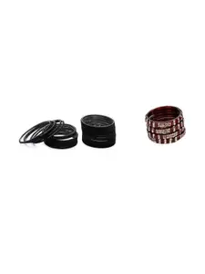 SOMIL Women Set Of 2 Maroon & Black Glass Artificial Stones Bangles