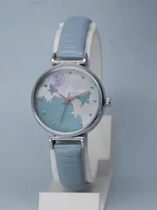 THE SHOPOHOLIC Women Printed Dial & Leather Textured Straps Analogue Watch AB-SKY