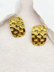 KRENOZ Gold Plated Texture Geometric Shaped Studs