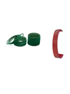 Somil Classic Combo Glass Bangles | Simple Chudi Set For Women & Girls | Daily Use & Special Occasions, Combo Of 2 Set, Green, Red