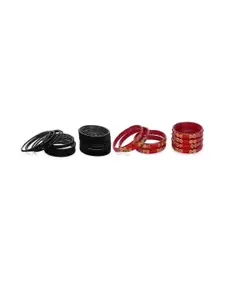 Somil Classic Combo Glass Bangles | Simple Chudi Set For Women & Girls | Daily Use & Special Occasions, Combo Of 2 Set, Black, Red