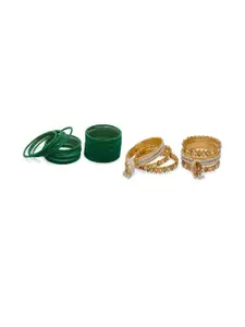 Somil Classic Combo Glass Bangles |Combo Of 2 Set, Green, Golden