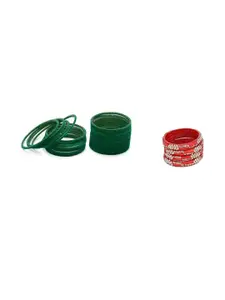 Somil Classic Combo Glass Bangles | Simple Chudi Set For Women & Girls | Daily Use & Special Occasions, Combo Of 2 Set, Green, Red