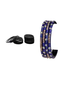 Somil Combo Of 2 Set blue , black glass bangles