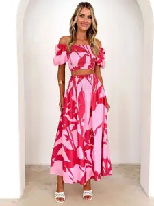 StyleCast Printed Top & Skirt Co-Ord Set