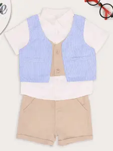 Pantaloons Baby Infants Boys Pure Cotton Shirt With Shorts & Waistcoat