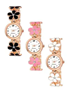 THE SHOPOHOLIC Women Set of 3 Printed Dial & Stainless Steel Analogue Watch S-381-382-383