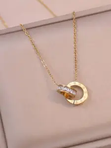 Estailo fashion Gold-Plated Artificial Stones Studded Minimal Necklace