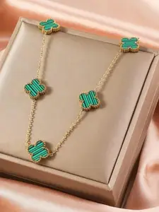 Estailo fashion Gold-Plated 5 Clover Minimal Necklace