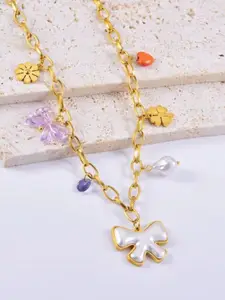 Estailo fashion Gold-Plated Cubic Zirconia Studded Statement Necklace