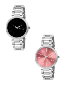 THE SHOPOHOLIC Girls Pack Of2 Stainless Steel Bracelet Style Straps Analogue Watch 443-444