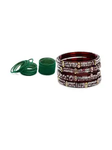 SOMIL Women Pack Of 2 Maroon And Green Glass Ethnic Handcrafted Traditional Bangle