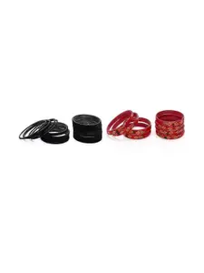 Somil Classic Combo Glass Bangles | Simple Chudi Set For Women & Girls | Daily Use & Special Occasions, Combo Of 2 Set, Black, Red