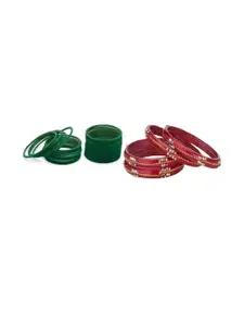 Somil Classic Combo Glass Bangles | Simple Chudi Set For Women & Girls | Daily Use & Special Occasions, Combo Of 2 Set, Green, Red
