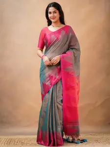 Trendmalls Women's Tissue Cotton Saree with Unstitched Blouse Piece