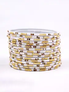leshya Set Of 16 Stone-Studded Beaded & Ball Chain Border Bangles