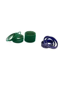 Somil Classic Combo Glass Bangles | Simple Chudi Set For Women & Girls | Daily Use & Special Occasions, Combo Of 2 Set, Green, Blue