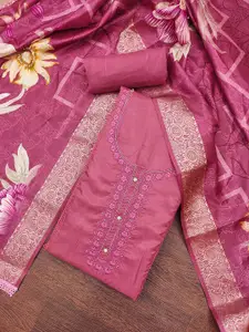 KIMISHA Floral Embroidered Sequinned Organza Unstitched Dress Material