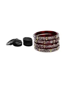 Somil Classic Combo Glass Bangles | Simple Chudi Set For Women & Girls | Daily Use & Special Occasions, Combo Of 2 Set, Black, Maroon
