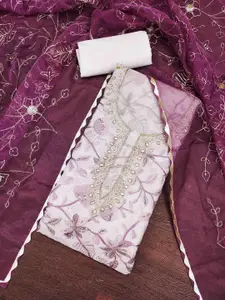 KIMISHA Women Floral Embroidered Organza Unstitched Dress Material