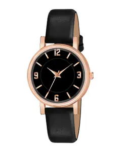 THE SHOPOHOLIC Women Dial & Leather Straps Analogue Watch F-BLACK