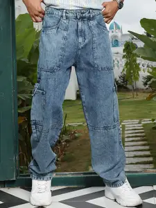 Campus Sutra Men Comfort Relaxed Fit Mid-Rise Heavy Fade Stretchable Cargo Styles Jeans