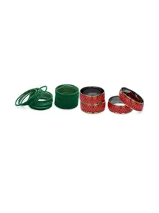 SOMIL Women Pack Of 2 Red And Green Glass Ethnic Handcrafted Traditional Bangle