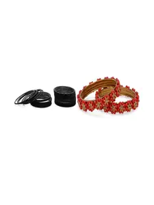 SOMIL Women Set Of 2 Black & Red Glass Artificial Stones Bangles