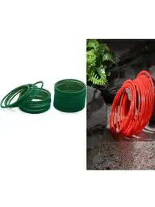 Somil Classic Combo Glass Bangles | Simple Chudi Set For Women & Girls | Daily Use & Special Occasions, Combo Of 2 Set, Green, Red