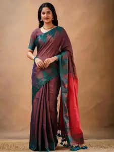 Trendmalls Women Tissue Cotton Saree with Unstitched Blouse Piece