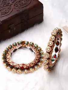 leshya Set Of 2 Stones-Studded & Beaded Traditional Rajwadi Kangan Bangles