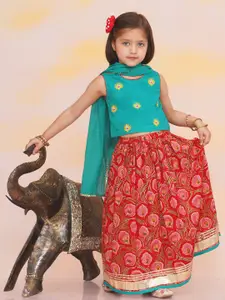 KID1 Girls Embroidered Ready to Wear Cotton Lehenga & Blouse With Dupatta