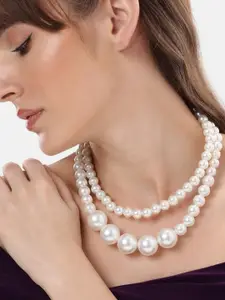 Anouk Rhodium-Plated Brass Pearls Statement Necklace